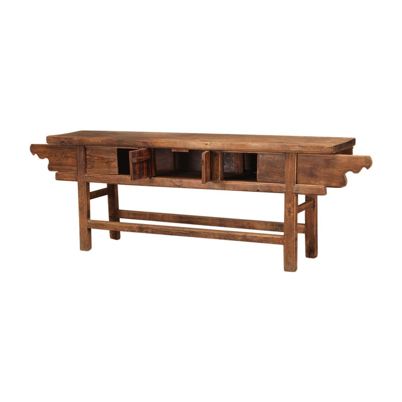 2021-119-O古董中国木桌，带储物门-打开