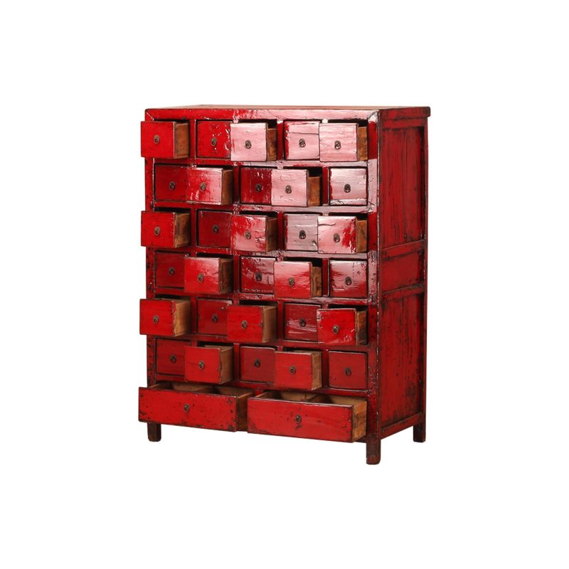 古董中国木制橱柜，带抽屉-打开
