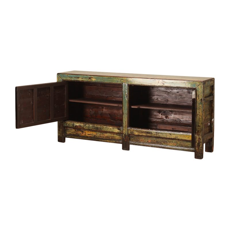 古董中国木制橱柜，带门-打开