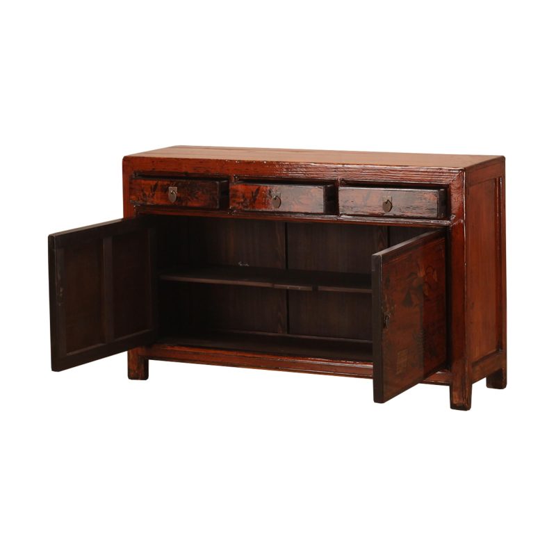 古董中国木制橱柜，带门和抽屉-打开
