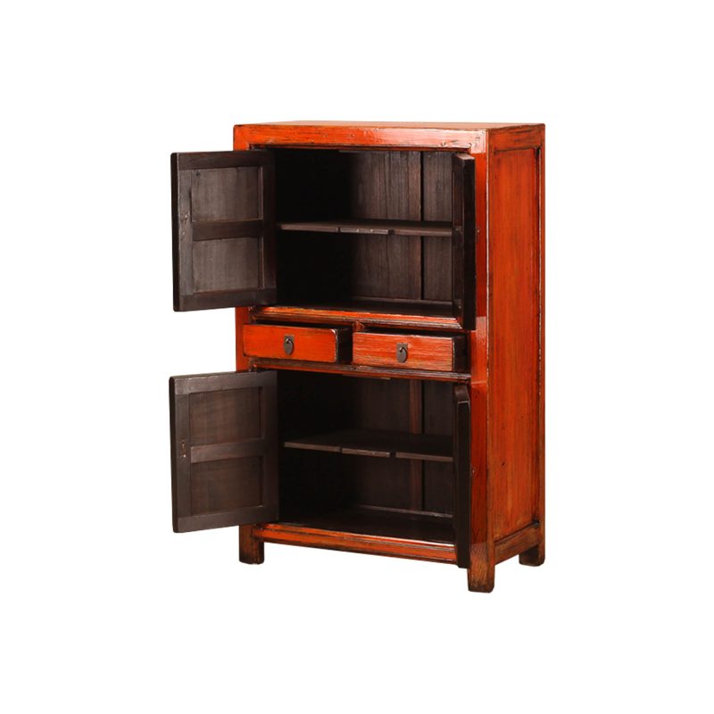 古董中国木制橱柜，带抽屉和门-打开