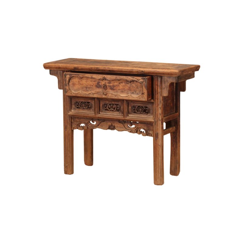 2022-122-O古董中国木制桌子，抽屉打开